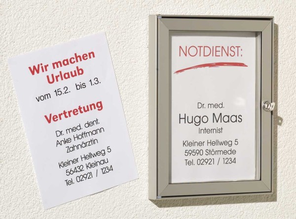 Notdienstschild abschließbar 275 x 360 mm (BxH)