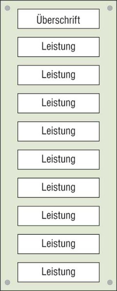 Leistungs-Tafel - 300 x 750 mm Überschrift + 9 Titel