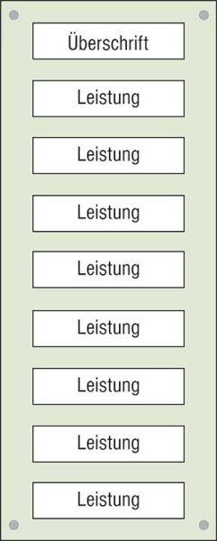 Leistungs-Tafel - 300 x 750 mm Überschrift + 8 Titel